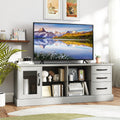 63 Inches Media Console Table with 3 Drawers and 2 Glass Shelves-Gray