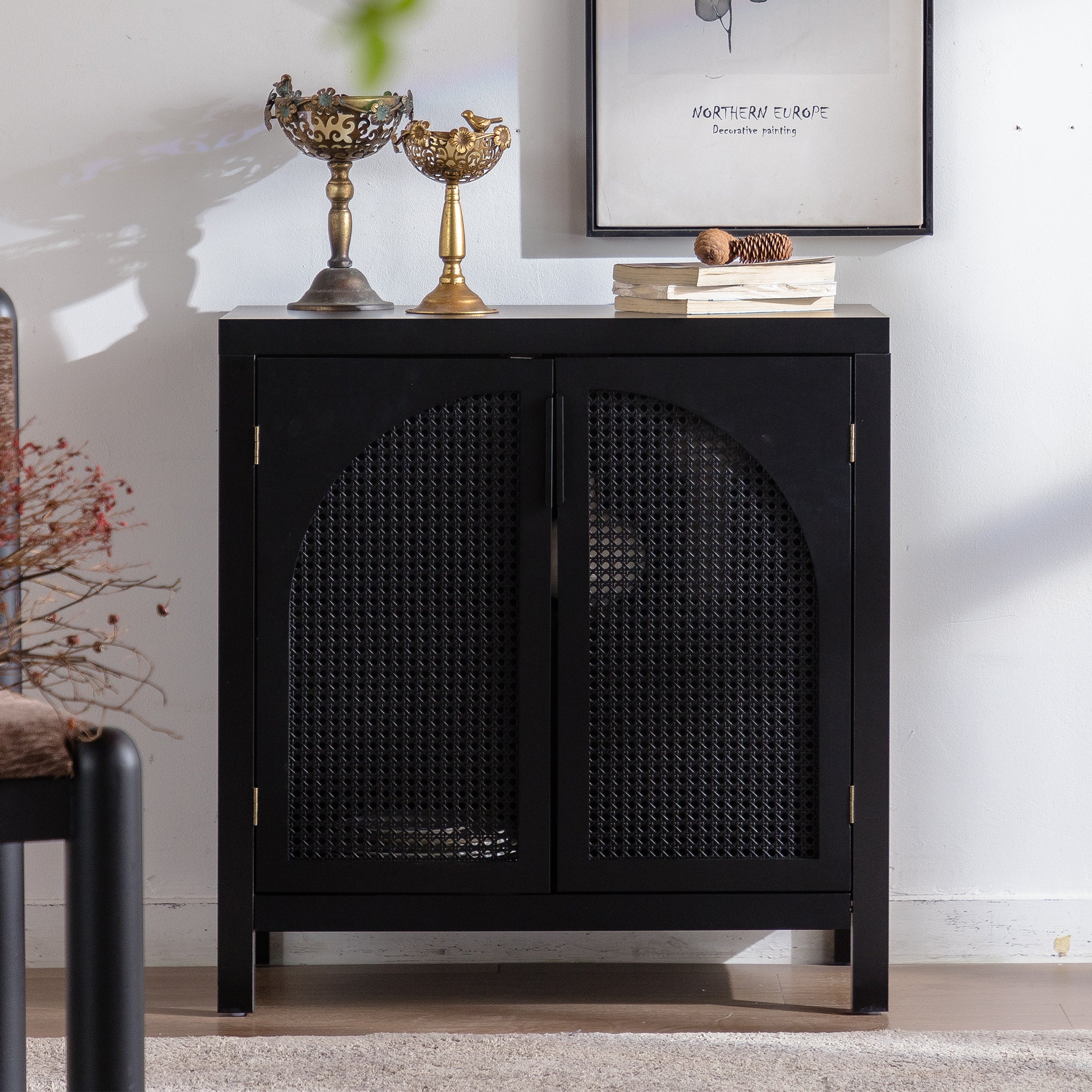 Black Accent Cabinet with 2 Doors 29 Inch Narrow Credenza