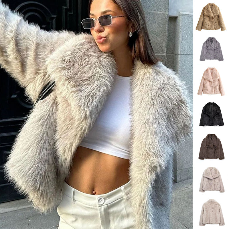 Winter Plush Coat Fashion Warm Thicken Fluffy Lapel Jacket Outwear