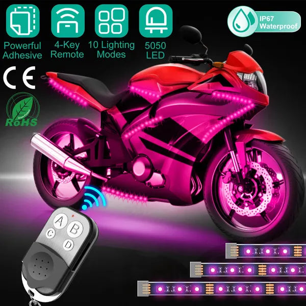 6Pcs Motorcycle LED Light Strips Multi-Color Neon Light Kits