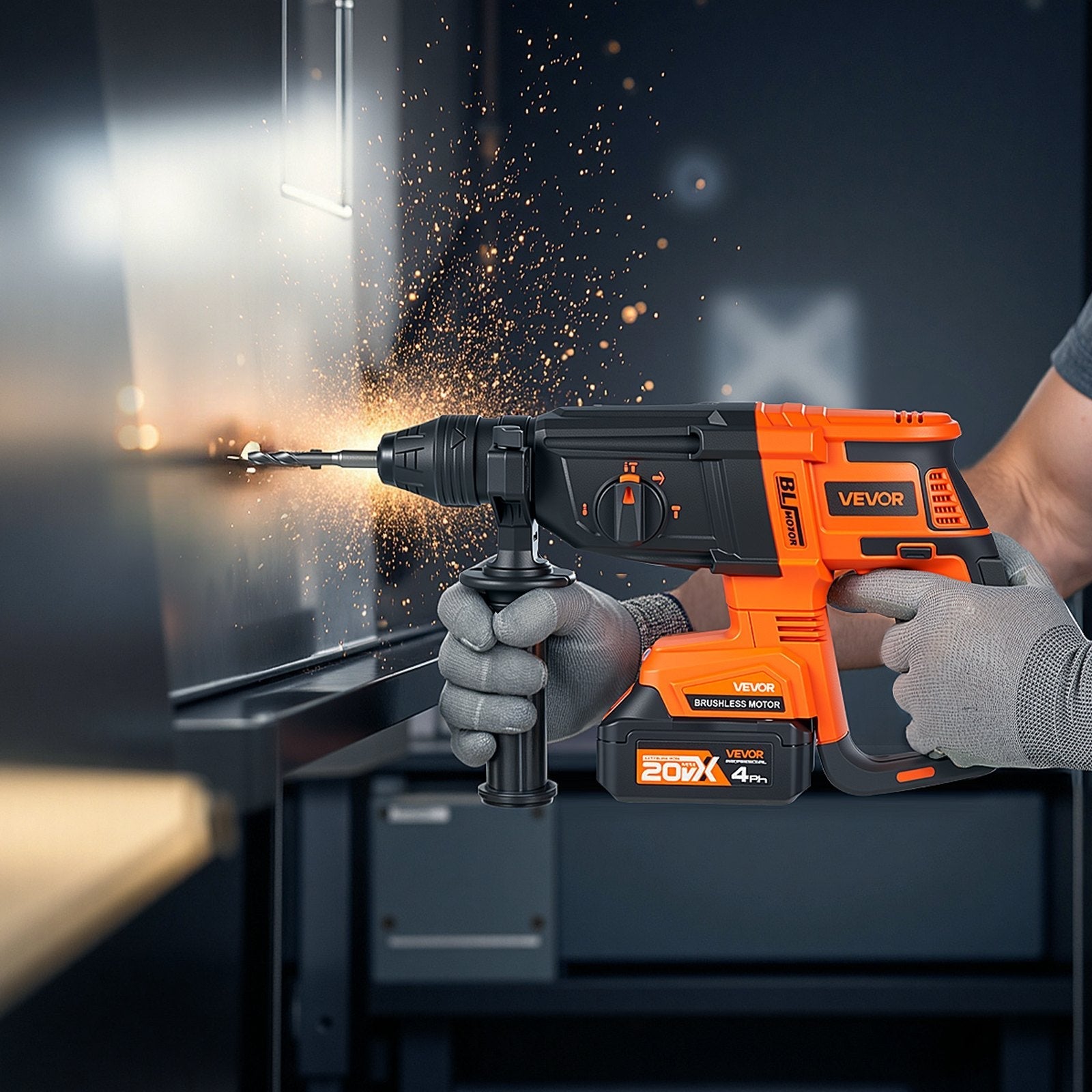 20V SDS-Plus Brushless Cordless Rotary Hammer Drill Kit 1 In 1200RPM 4