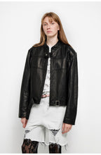 Retro Sheepskin Stand Collar Short Motorcycle Jacket “Caramel