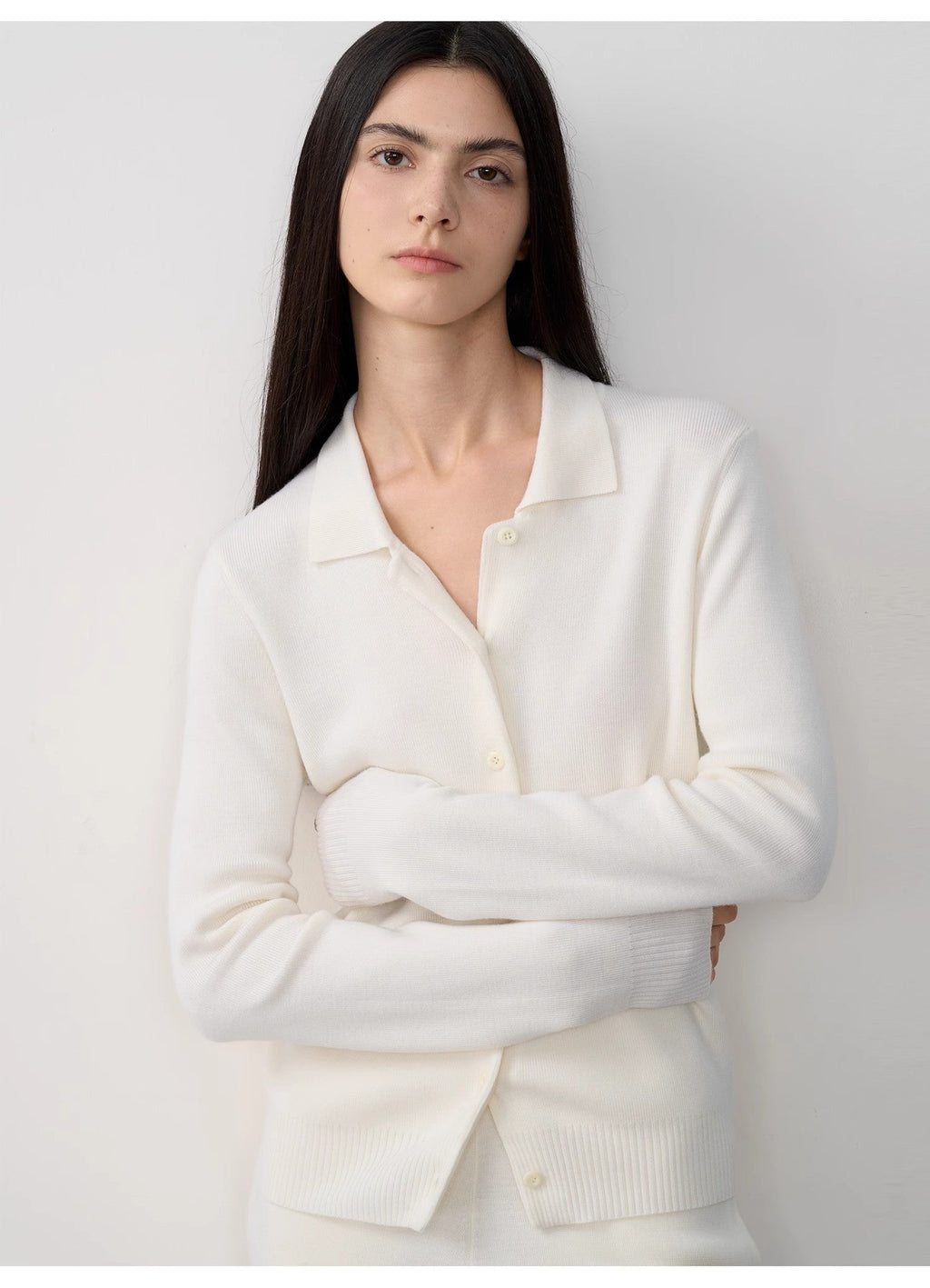 "Lazy urban" Yangtze Merino wool polo-neck cardigan straight-leg