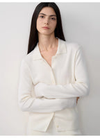 "Lazy urban" Yangtze Merino wool polo-neck cardigan straight-leg