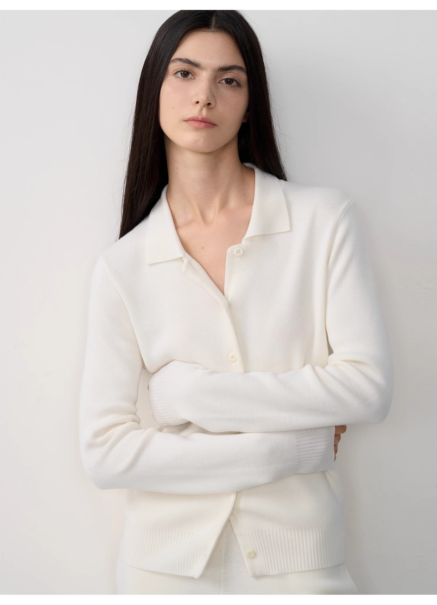 "Lazy urban" Yangtze Merino wool polo-neck cardigan straight-leg