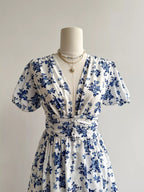Floral Print V-Neck Puff Sleeve Dress