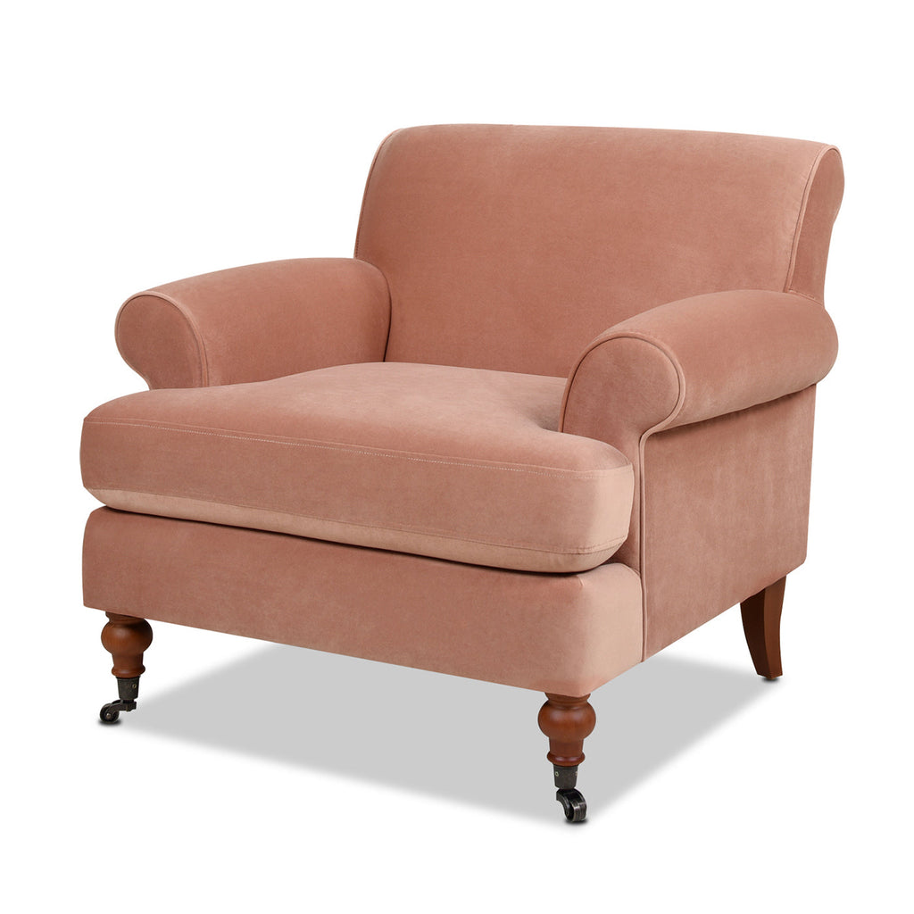 Alana 38" Lawson Accent Arm Chair Metal Casters, Peach Orange Velvet