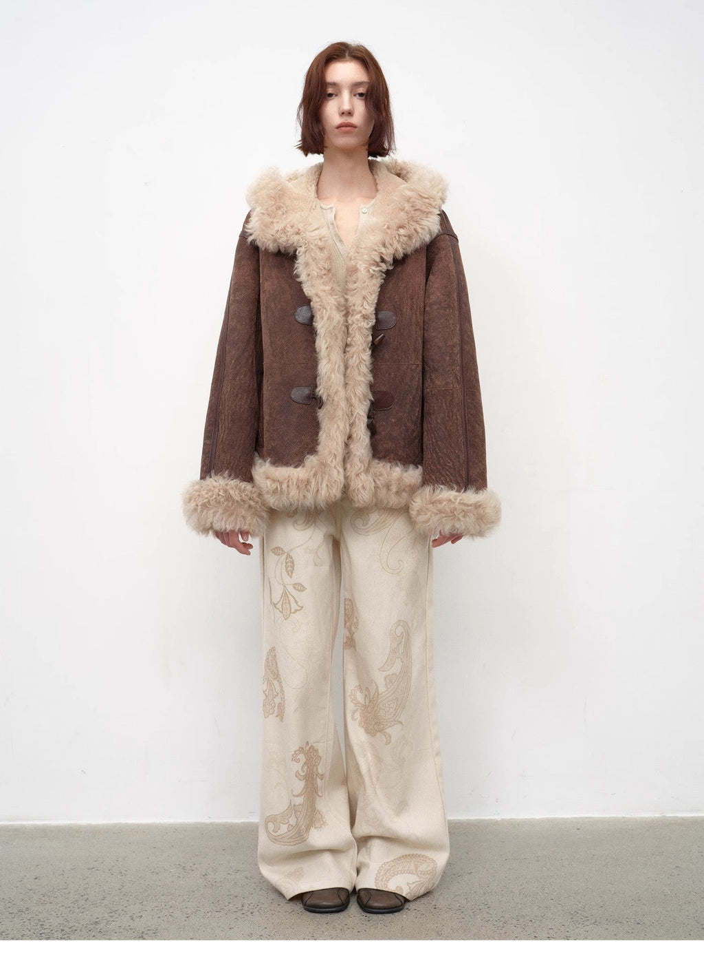 Fireladyfur Women's Shearling Coat - Drop Shoulder Hooded Merino Wool
