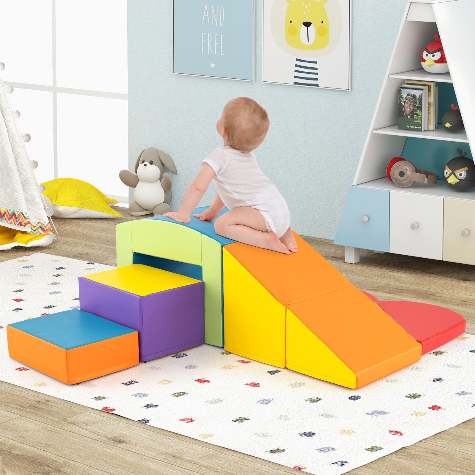 6 Pieces Foam Climbing Blocks Soft Play Climbing for Toddlers with Tunnel-Multicolor
