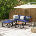 6 Piece Patio Acacia Wood Conversation Sofa Set with Ottomans and Coffee Table-Navy