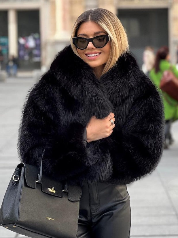 Winter Plush Coat Fashion Warm Thicken Fluffy Lapel Jacket Outwear
