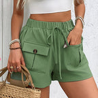 Women's Double Pocket Casual Elastic Waist Lace-up Bottoms