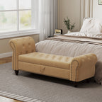 64.5' Velvet Upholstered Bed Bench with Storage and Tufted Nails