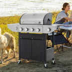Propane Four-burner Stainless Steel Gas Grill With Side Burners,