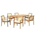 Preston Outdoor Patio 7-Piece Dining Set with Acacia Wood Chairs and Beige Cushions