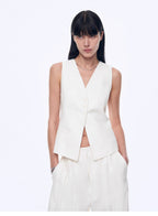 Fireladyfur Women's Linen Suit Set: Draped Vest & High-Waist Straight