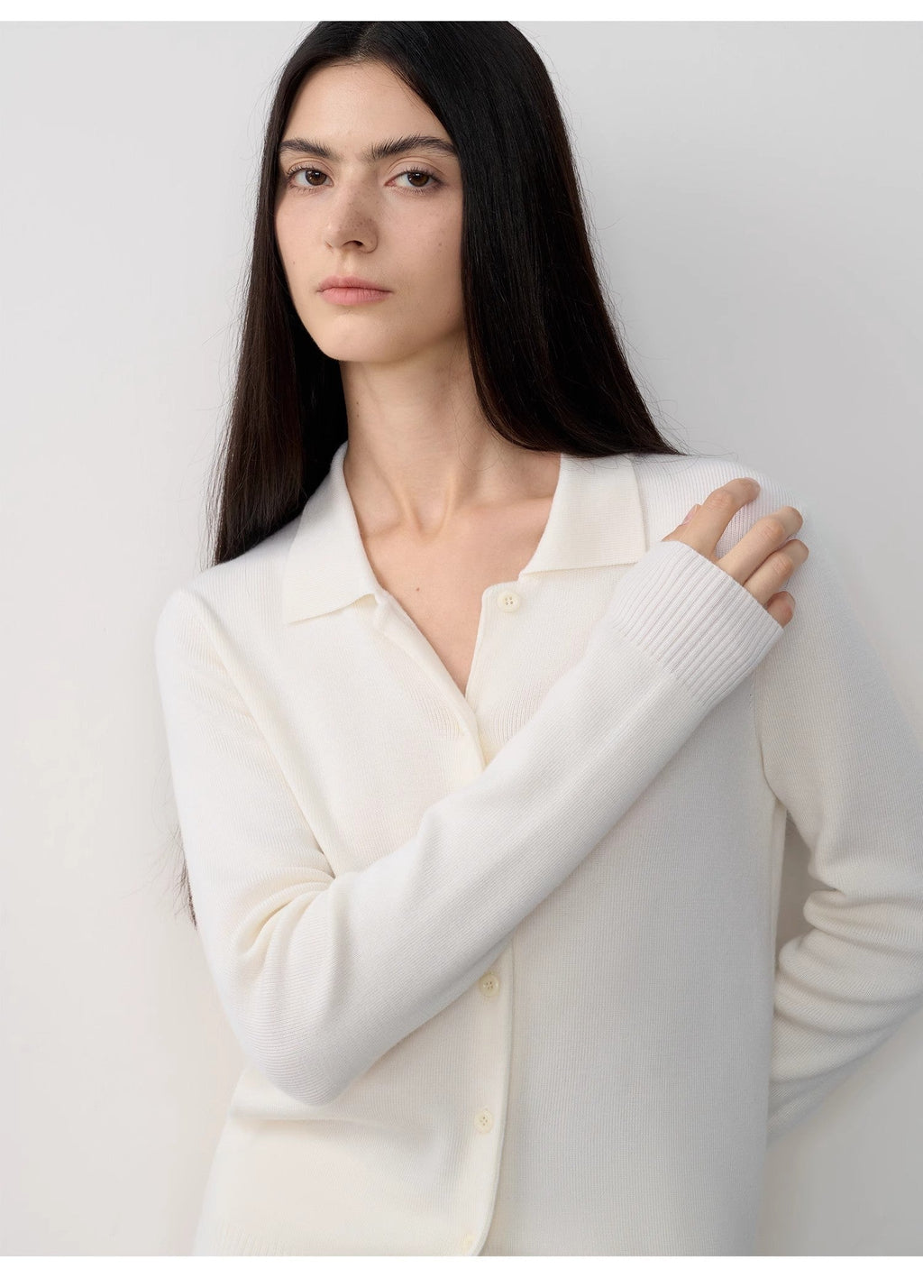 "Lazy urban" Yangtze Merino wool polo-neck cardigan straight-leg