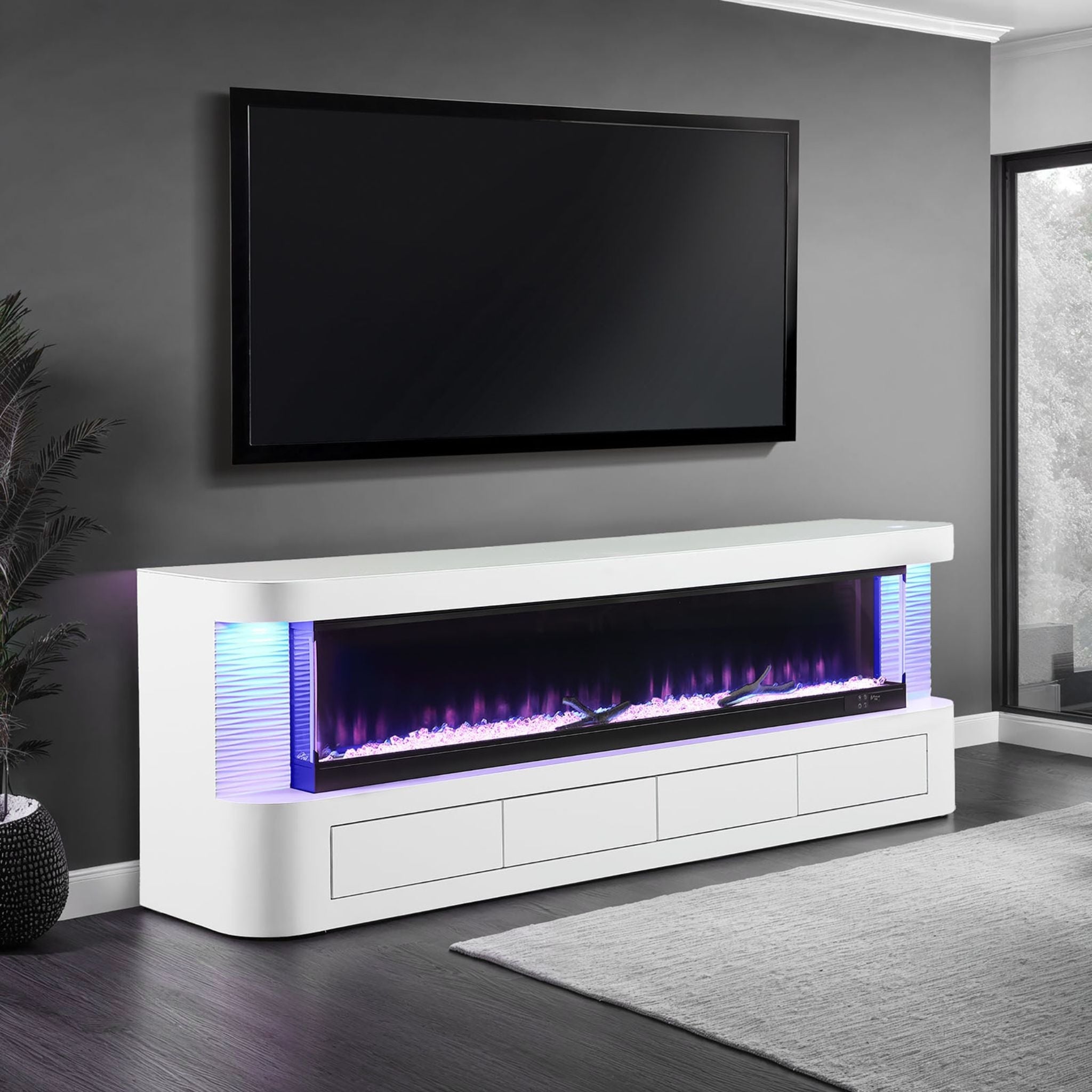 Nuvia 71-Inch Modern White Electric Fireplace TV Stand With 3-Level LED Brightness Setting [TV Stand Only] (SAK94120)
