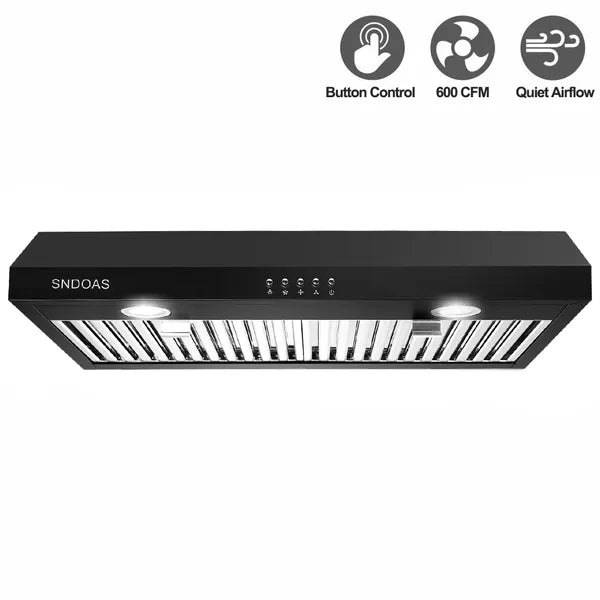 30 Inch Kitchen Under Cabinet Range Hood 3-Speed 600CFM Vent W/LEDs