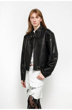 Retro Sheepskin Stand Collar Short Motorcycle Jacket “Caramel
