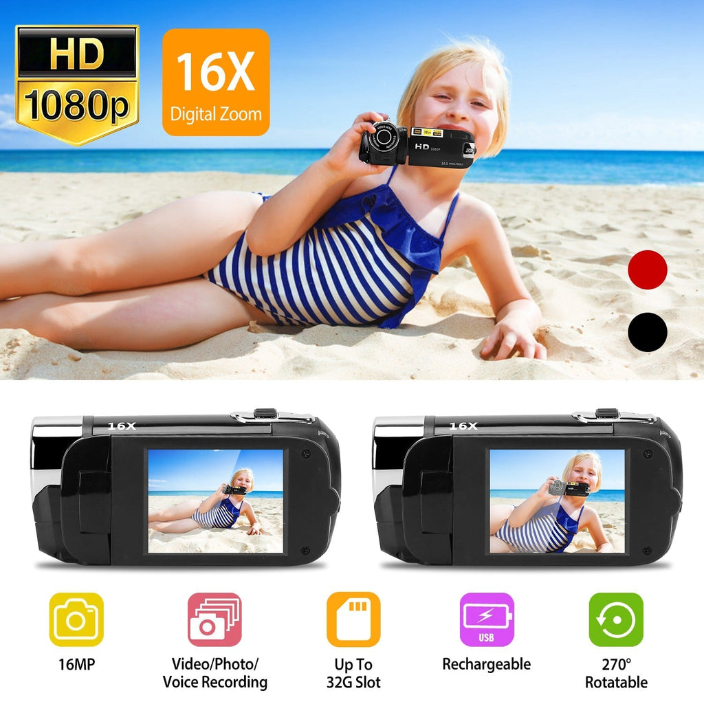 Black-Red Options - 1Pc HD 1080P Digital Video Camcorder 2.7in 16X