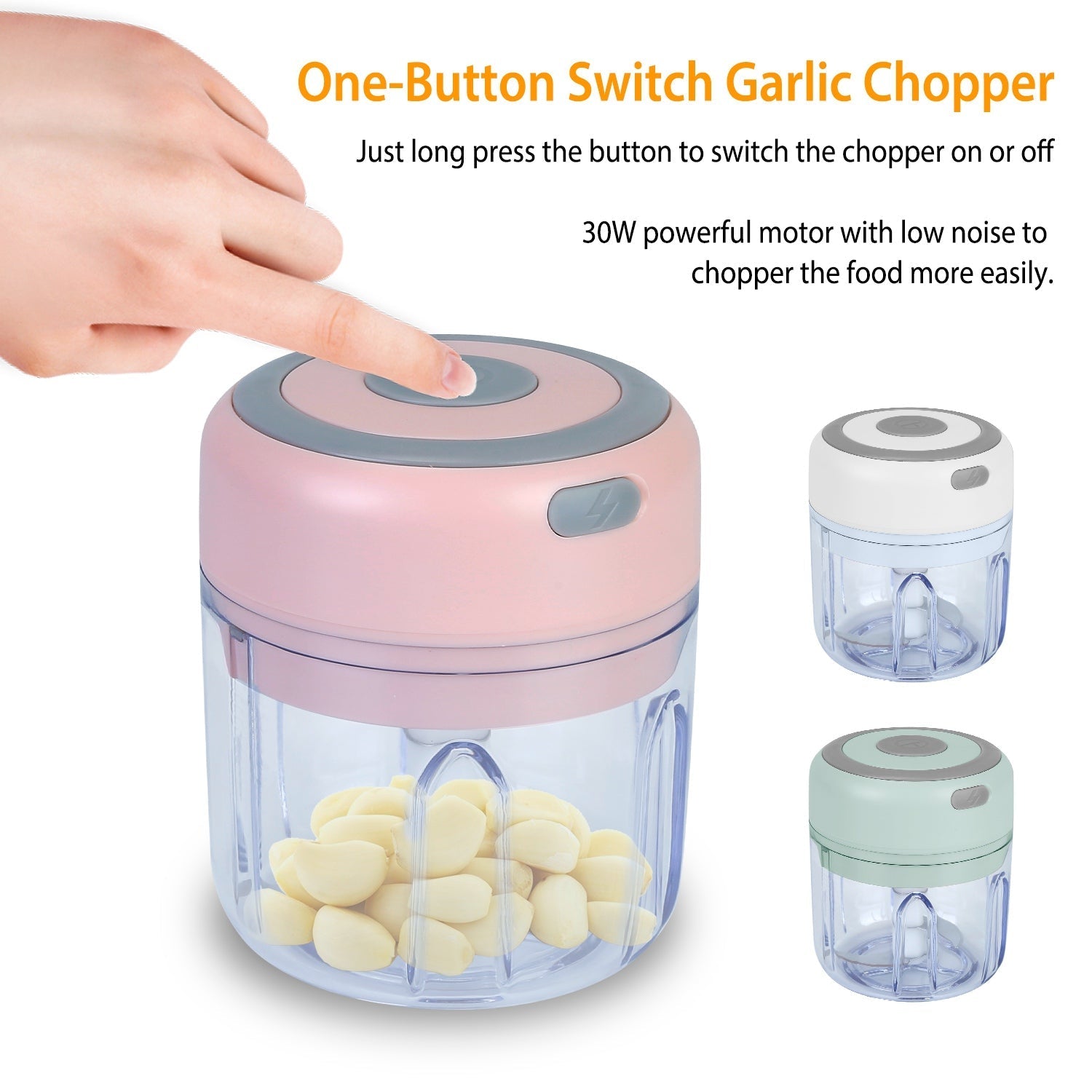 Mini Electric Garlic Chopper 8.45OZ Cordless Garlic Mincer Food