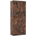 72 Inch Tall Modern Farmhouse Cupboard Cabinet with 4 Barn Doors-Coffee