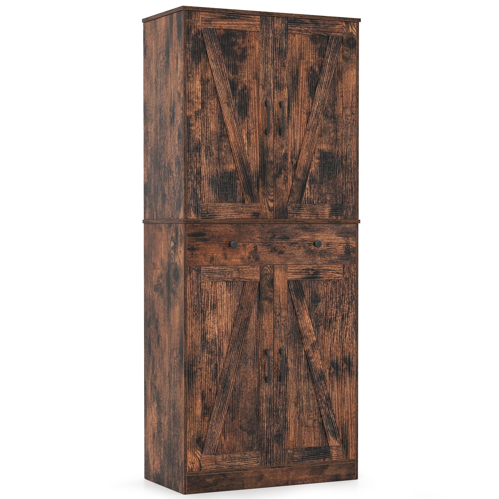 72 Inch Tall Modern Farmhouse Cupboard Cabinet with 4 Barn Doors-Coffee