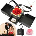 1Pc Preserved Red Real Rose With Heart Necklace Eternal Flowers Rose
