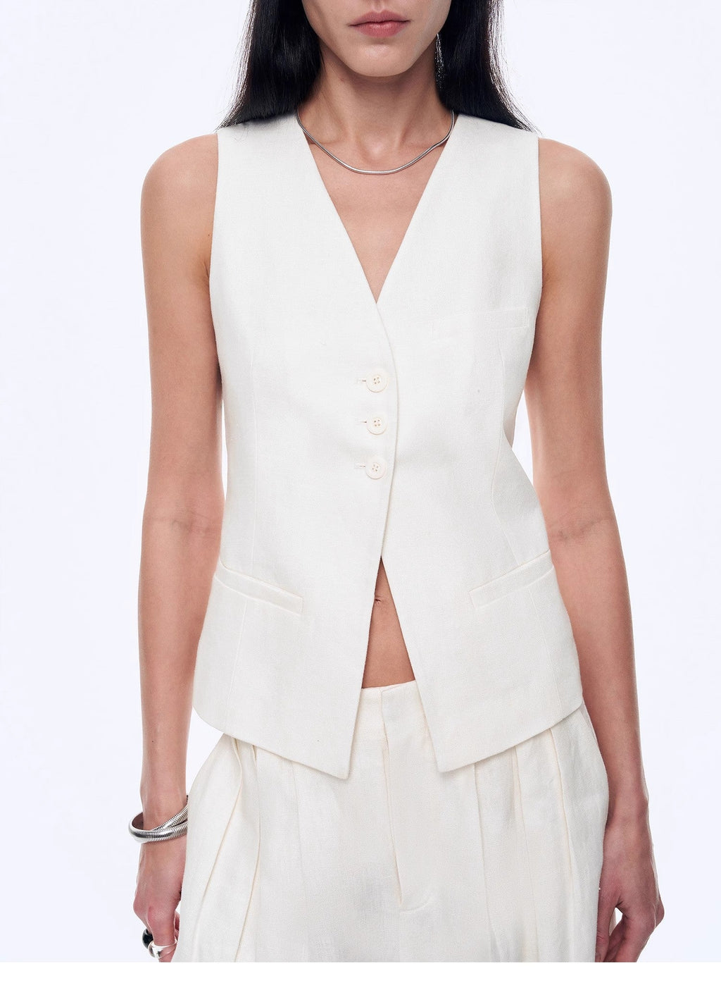 Fireladyfur Women's Linen Suit Set: Draped Vest & High-Waist Straight