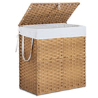 Laundry Basket With Lid, 110 L Hand-Woven Pp Rattan Laundry Basket
