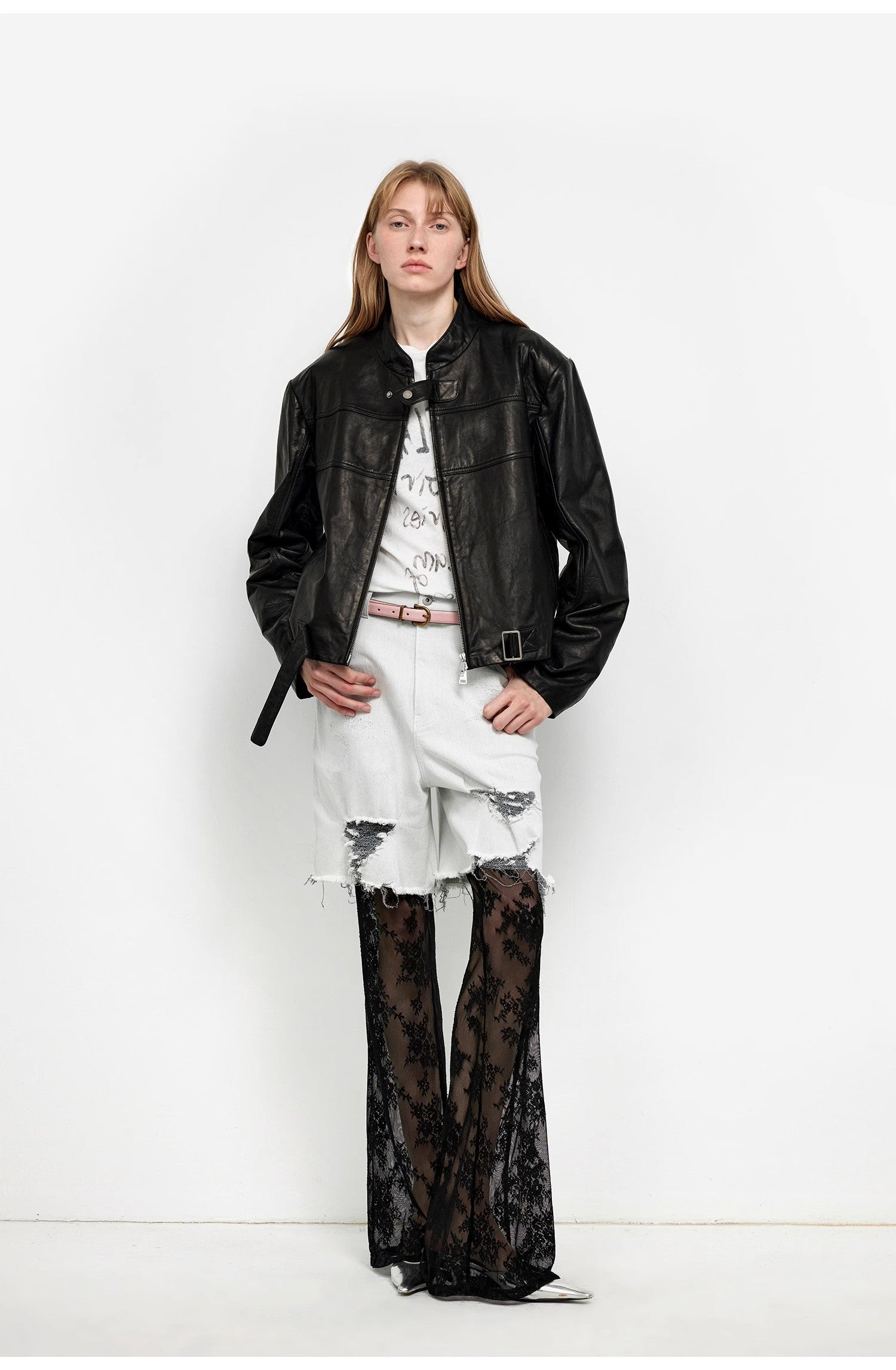 Retro Sheepskin Stand Collar Short Motorcycle Jacket “Caramel