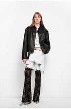 Retro Sheepskin Stand Collar Short Motorcycle Jacket “Caramel