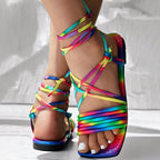 Women's Colorful Multi-Strap Flat Sandals, Comfortable Slip-On Shoes