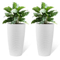 Faux Rattan Tall Planters Set with Water Level Monitor and Automatic Watering