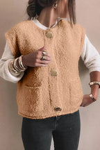 Fleece Button-Down Vest Coat