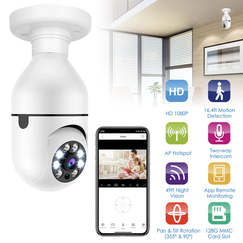 1Pc E27 WiFi Bulb Camera 1080P FHD WiFi IP Pan Tilt Security