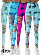 4 Pack New Style Hollow-Out Tie-Dye High-Waisted Tummy-Control Yoga
