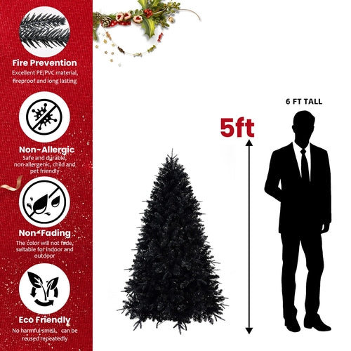 Prelit Black Christmas Tree With White Lights Artificial Fake