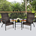 3 Pieces Patio Rattan Bistro Set with High Backrest and Armrest-Brown