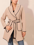 Contrast Trim Tie Waist Outerwear