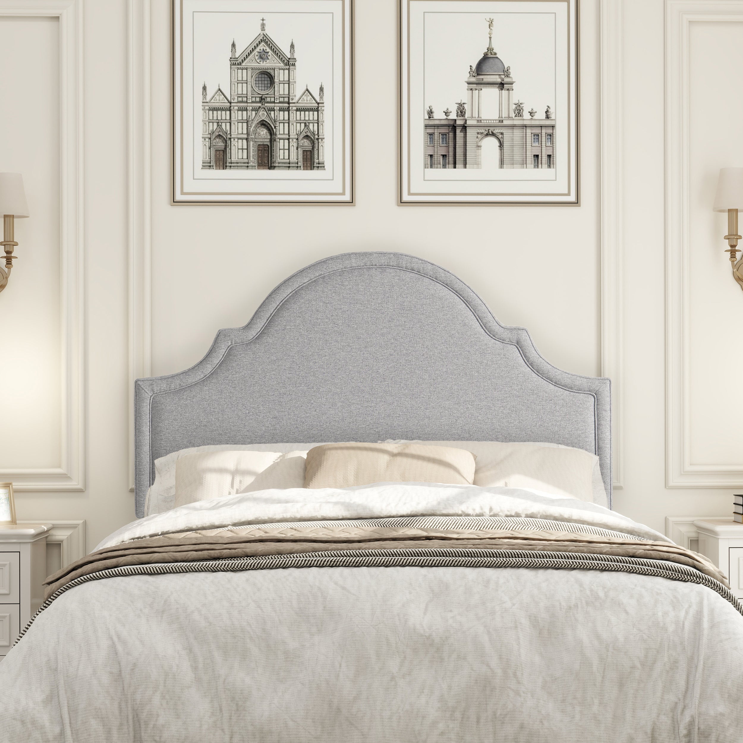 Catherine Upholstered Queen Headboard Light Grey Polyester
