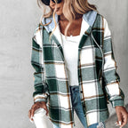Plaid Hooded Jacket Fashion Casual Button Pocket Coat Autumn And