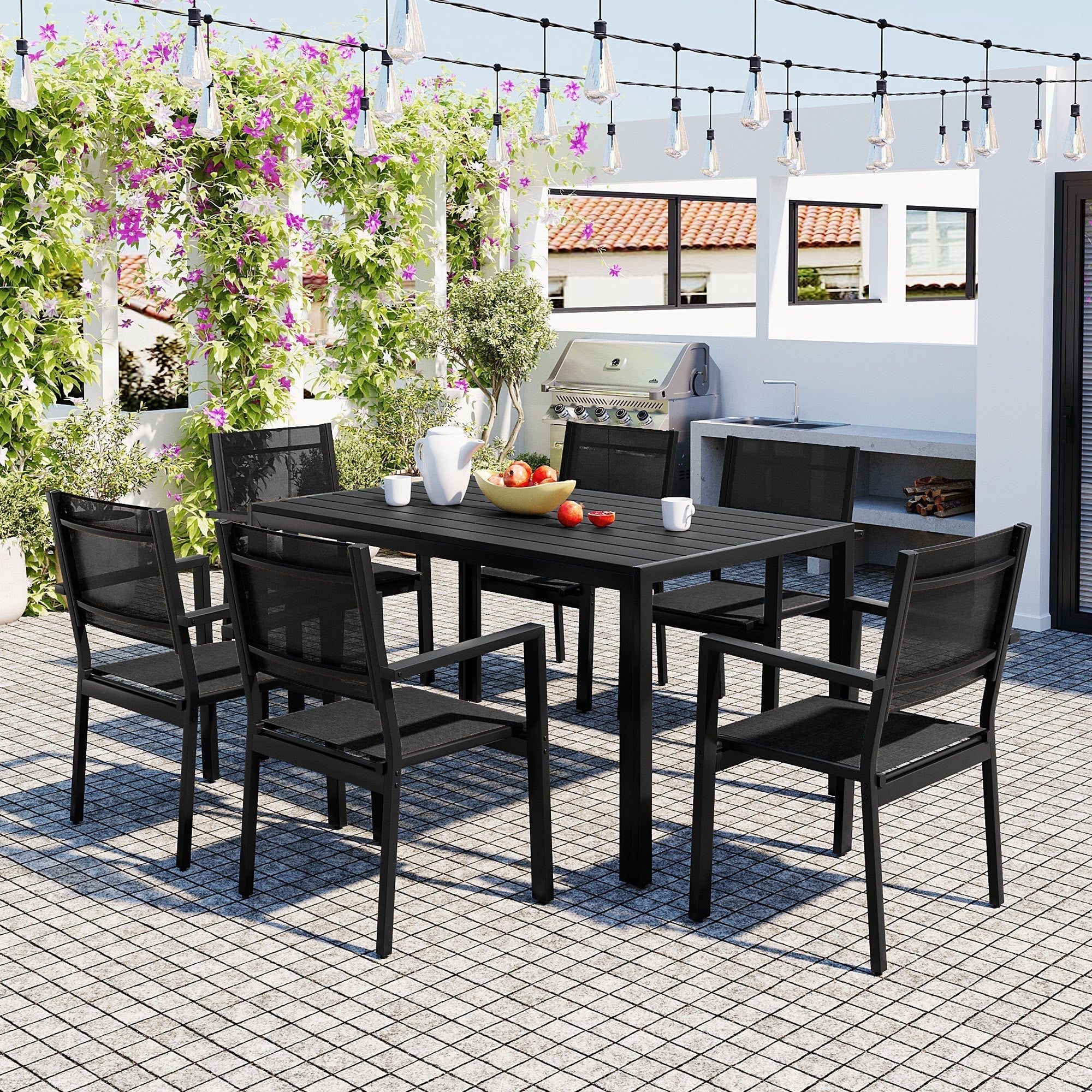 6-Person Modern Steel Outdoor Dining Set