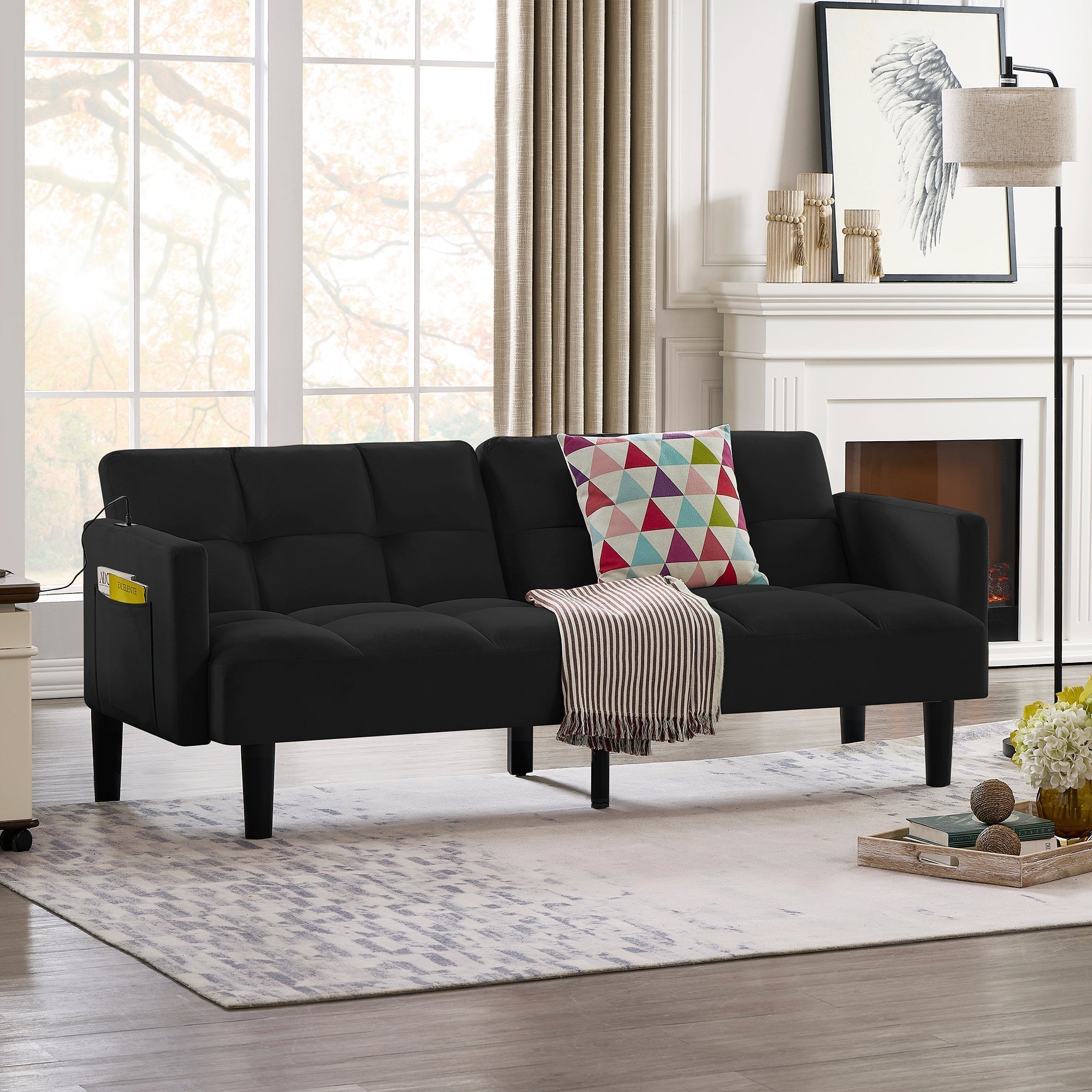 Velvet Futon Couch Convertible Folding Sofa Bed