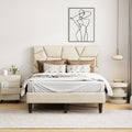 Beige Linen Full Bed Frame – Sturdy Platform Bed With Storage