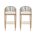 Outdoor Bar Height Metal Frame Counter Stools with Scallop-Shaped Backrest & Water-Resistant Cushions