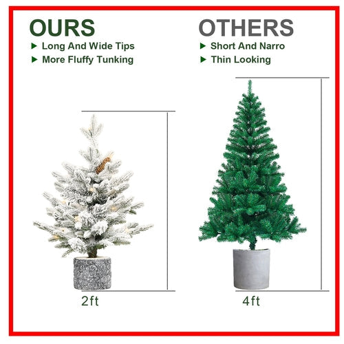2FT 3FT 4.5FT 6.5FT Pre-lit Potted Flocked Christmas Tree, Snow