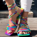 Women's Colorful Multi-Strap Flat Sandals, Comfortable Slip-On Shoes