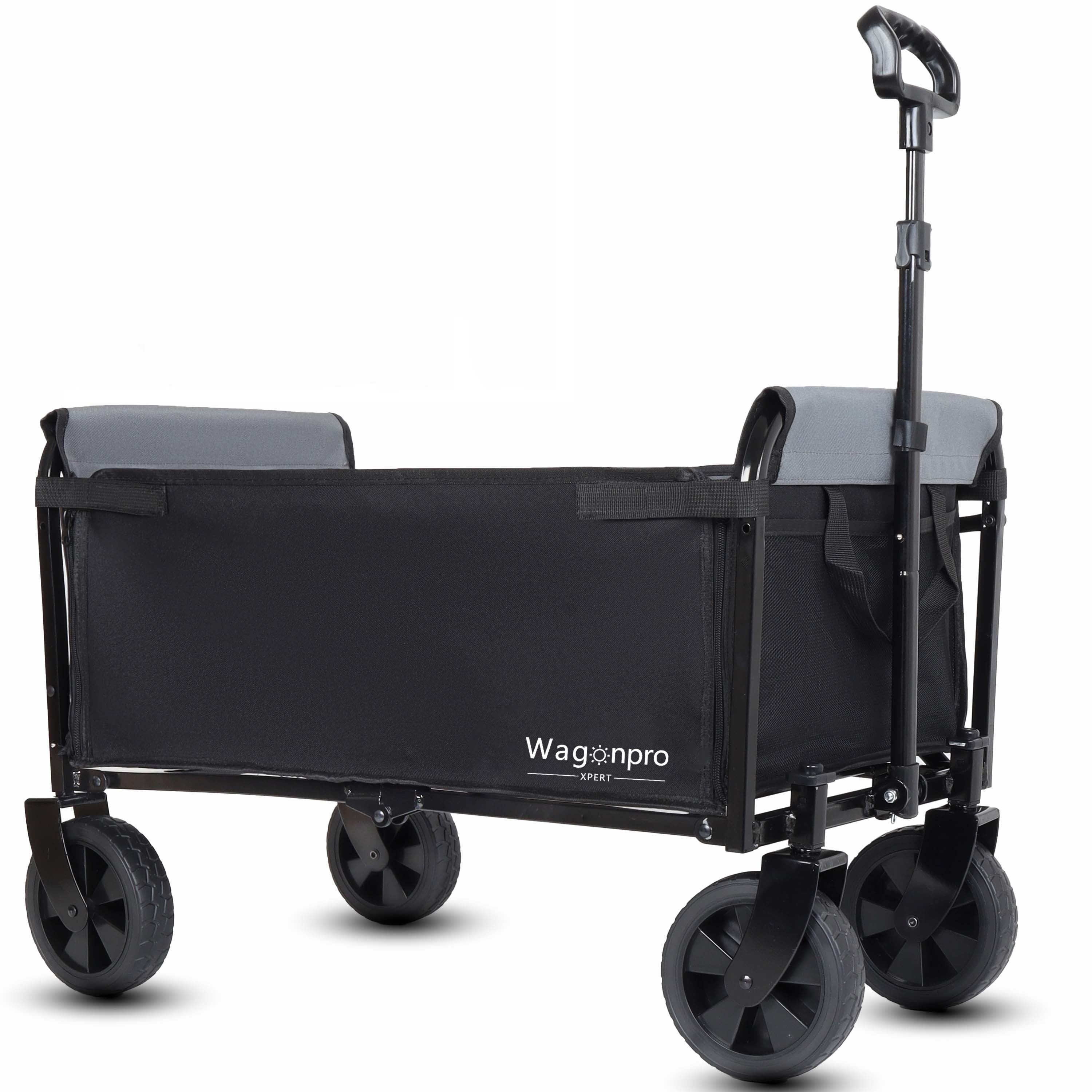 All-in-One Convertible Folding 4-Wheel Trolley with Bench Seat and Dog Leash
